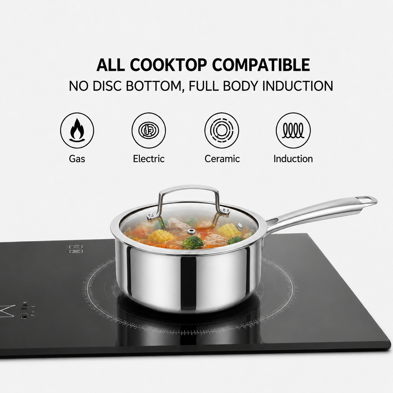 Factory New Arrival 11 Piece High Quality No Coating Tri-Ply Titanium Hammered Pots and Pans Cookware Set with Glass Lid