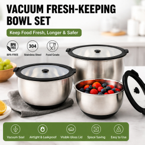 Factory Arrival Stainless Steel Non Slip Salad Mixing Bowl Set With Glass Lids Home Kitchenware for Salad Cooking Baking