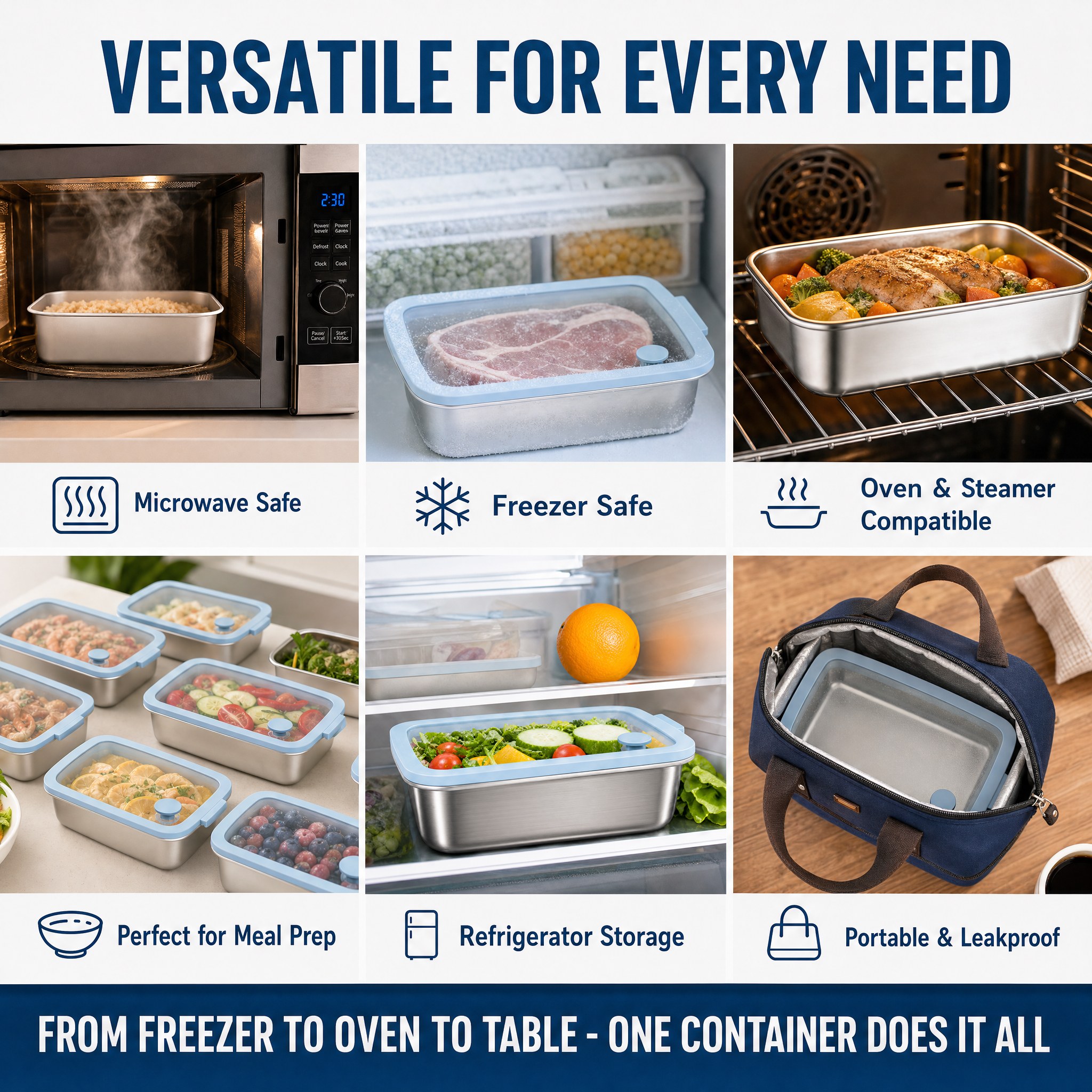 New Design 304 Stainless Steel Fresh-keeping Box Snap-on Refrigerator Storage Box Heating Food Grade Microwave Sealed Box