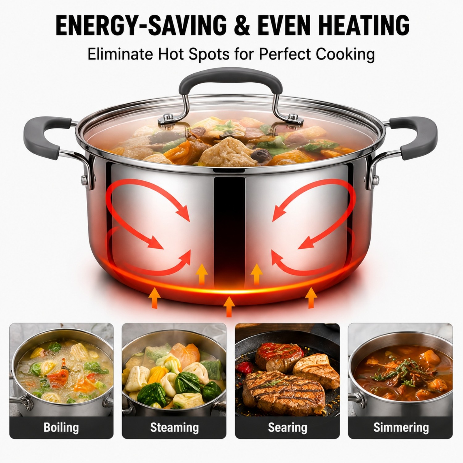 Factory New Arrival 7Pieces 5-ply Stainless Steel Cookware Set 5-ply Kitchen Pot Set with Stainless Steel Handle + Silicone Wrap
