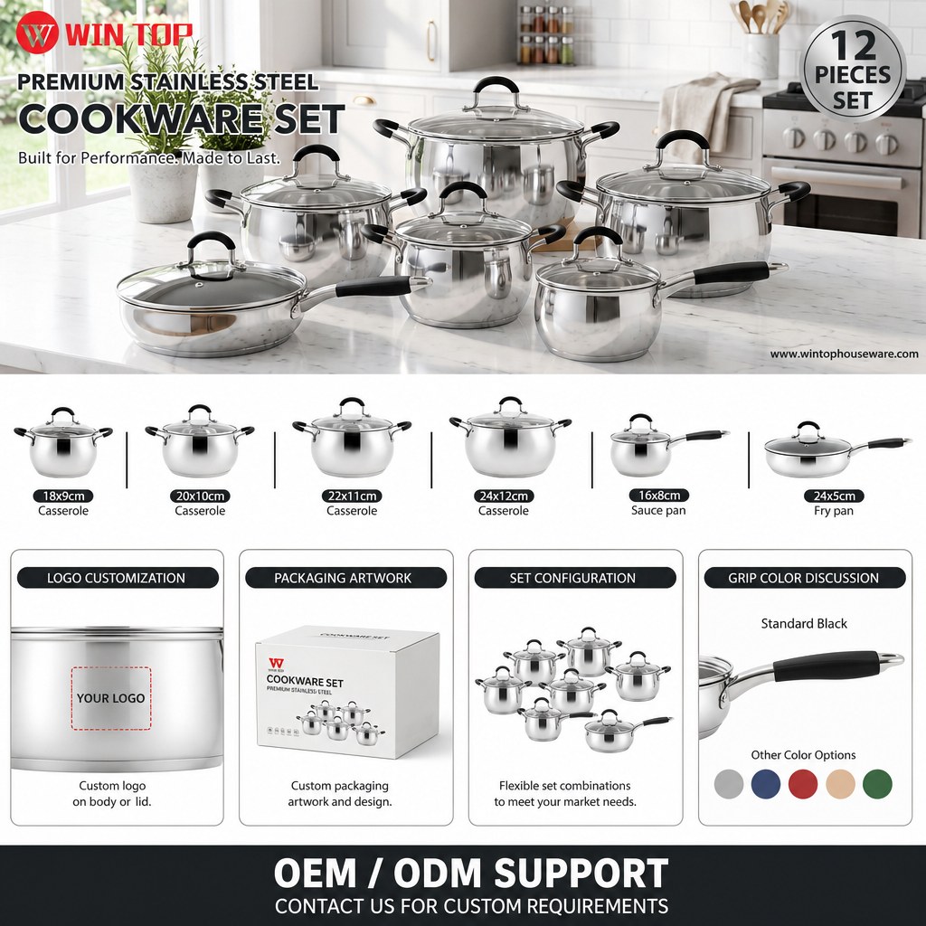 Factory New Arrival 12 PCS Stainless Steel Cookware Set with Handle Brazed Bottom Cookware Set Apple Shape Cookware Casserole
