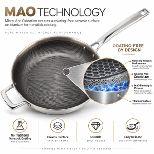 New Arrival Tri-ply Titanium Frypan Coating-free MAO Technology Create Natural Ceramic Nonstick Cooking Pot Wok Cookware Sets