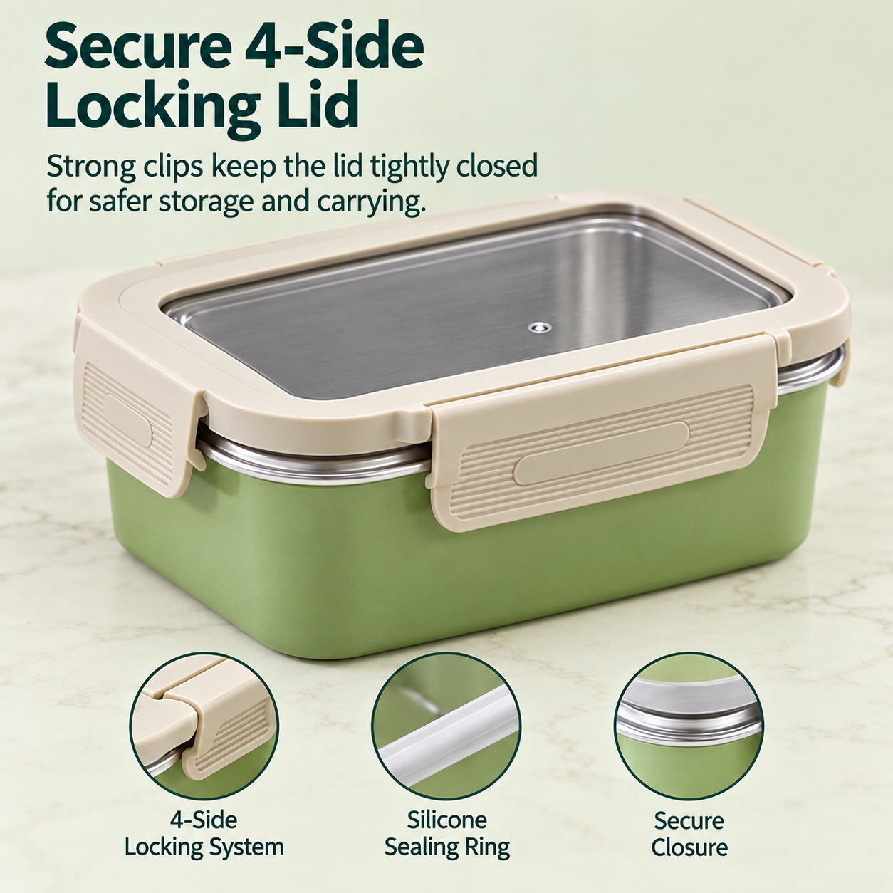 New Design Factory 304 Stainless Steel Fresh-keeping Lunch Box Transparent Lid Leak-proof Food Grade Microwave Sealed Box