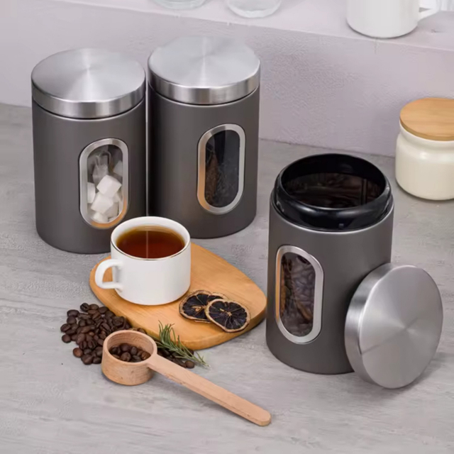 Kitchen Supplies Stainless Steel Storage Jars Visible Glass Sealed Jars Grain Tea Cans Food Storage Jars