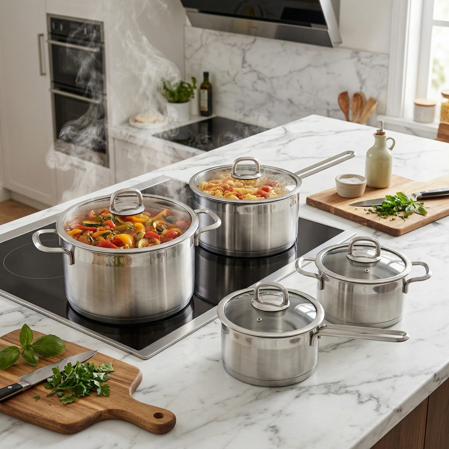 Factory Supply Stainless Steel Pots And Pans 10PCS Cookware Set With Plastic Handle And Lid Brazed Bottom Cookware Set Saute Pan Casserole