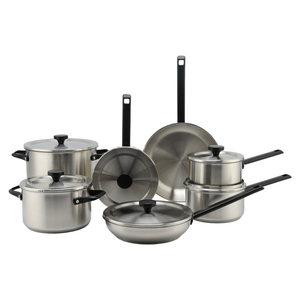 Factory Direct Sales Stainless Steel Kitchenware Black Handle Cookware Set Cooking Pots Stainless Steel Impact Bonded Bottom Cookware Set