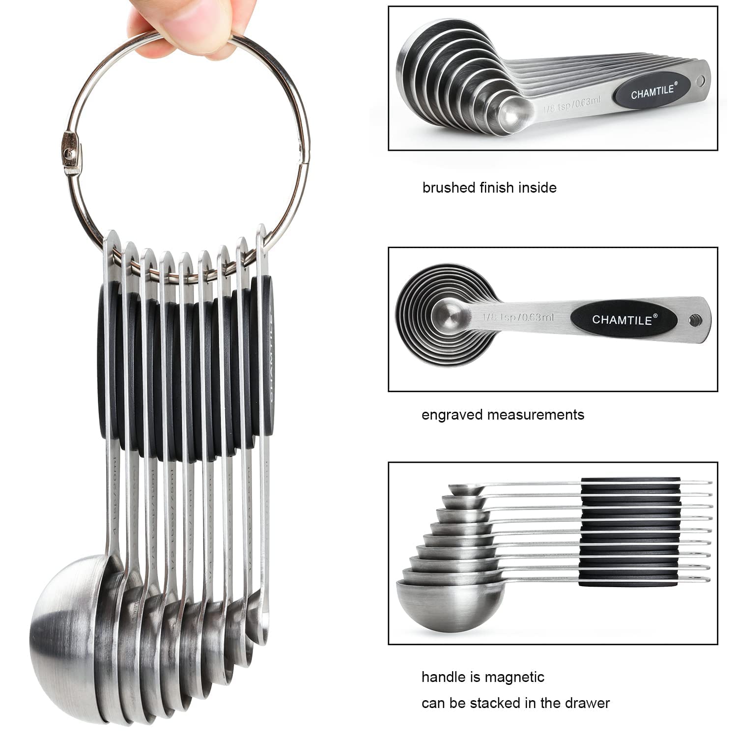 Magnetic Stainless Steel Measuring Cups Set Measuring Tools With Silicone Handle- Accurate and Durable Kitchen Tool