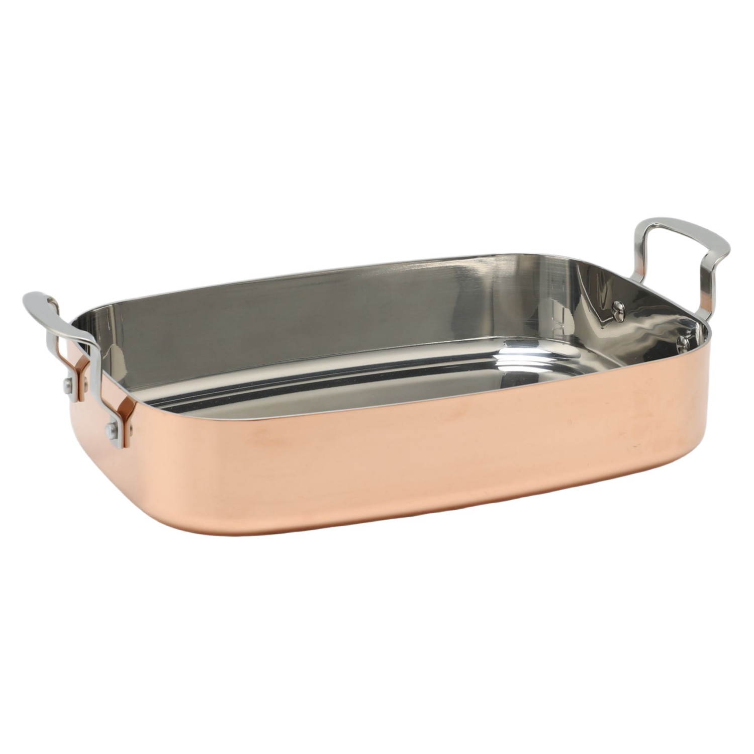 Factory Wholesale Tri-ply Copper Roaster Au & Baking Pans Rectangular Shape Dishwasher Safe Roaster With Side Handle Easy Clean