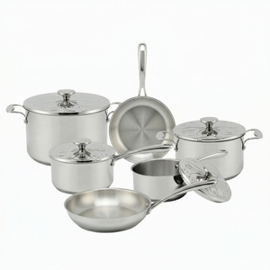 Factory New Arrival Stainless Steel Cookware Set Cooking Pots Impact Bonded Bottom Cookware Set Frypan Saucepan