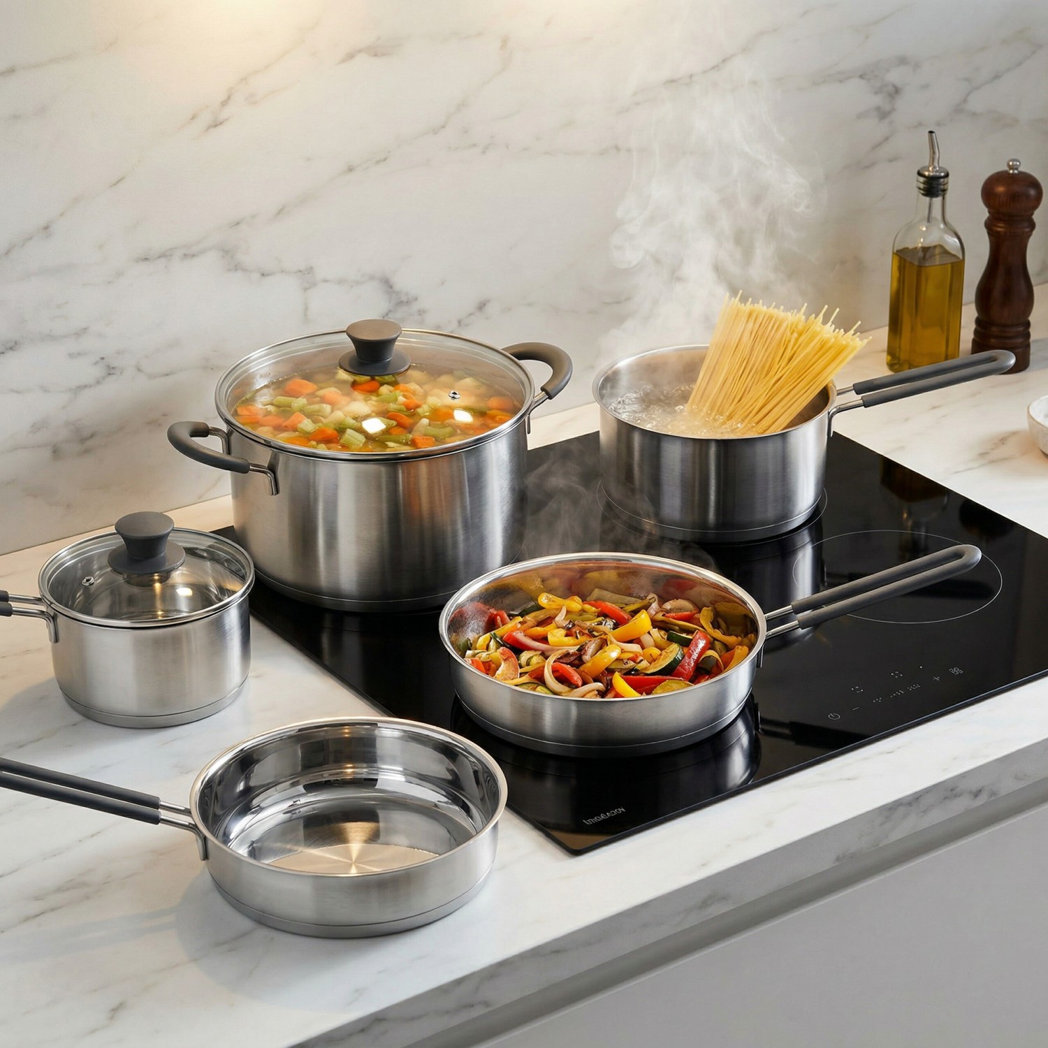 Wholesale Delicate Appearance Multi Function Thickening Base Cookware Stainless Steel Casserole Set Soup & Stock Pots With Lids