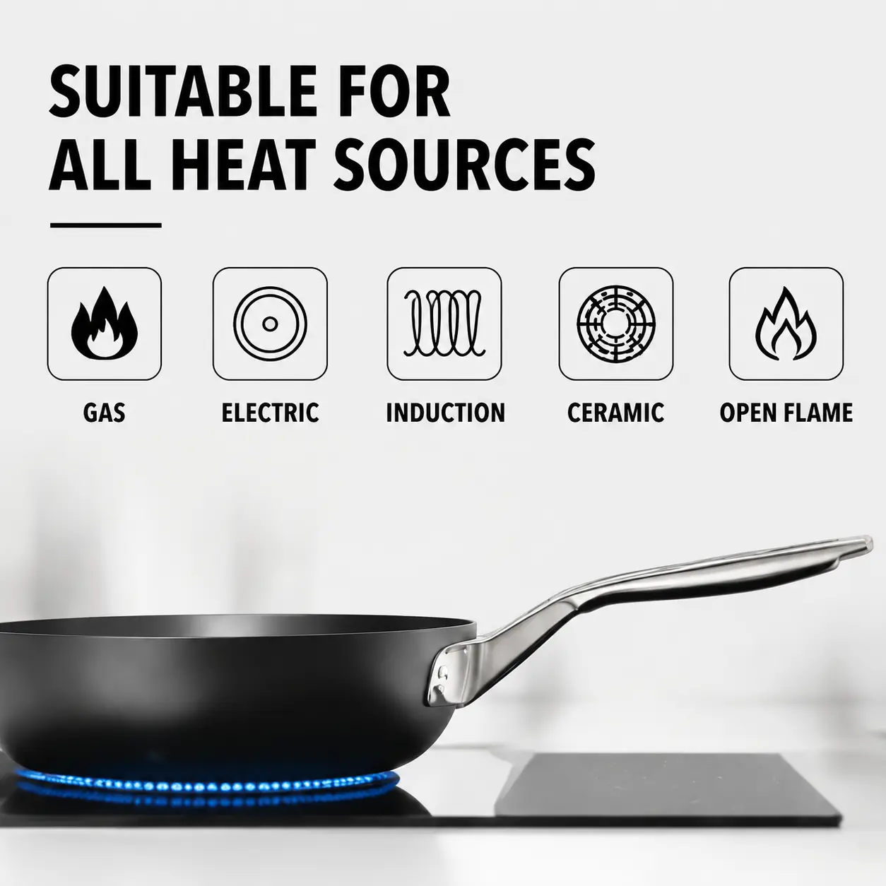 Factory New Arrival Design 20/22/24/26/28/30CM Carbon Steel Naturally Non Stick Frying Pan Skillets Induction Compatible