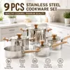 Factory New Arrival Stainless Steel Cookware Set with Bakelite Handle Cooking Pots and Pans Brazed Bottom Cookware Set Saucepan Casserole