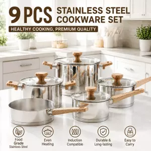 Factory New Arrival Stainless Steel Cookware Set with Bakelite Handle Cooking Pots and Pans Brazed Bottom Cookware Set Saucepan Casserole