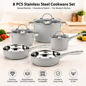 Factory New Arrival Stainless Steel Cookware Set with Stainless Steel Handle Pots Brazed Bottom Cookware Set Saucepan Casserole