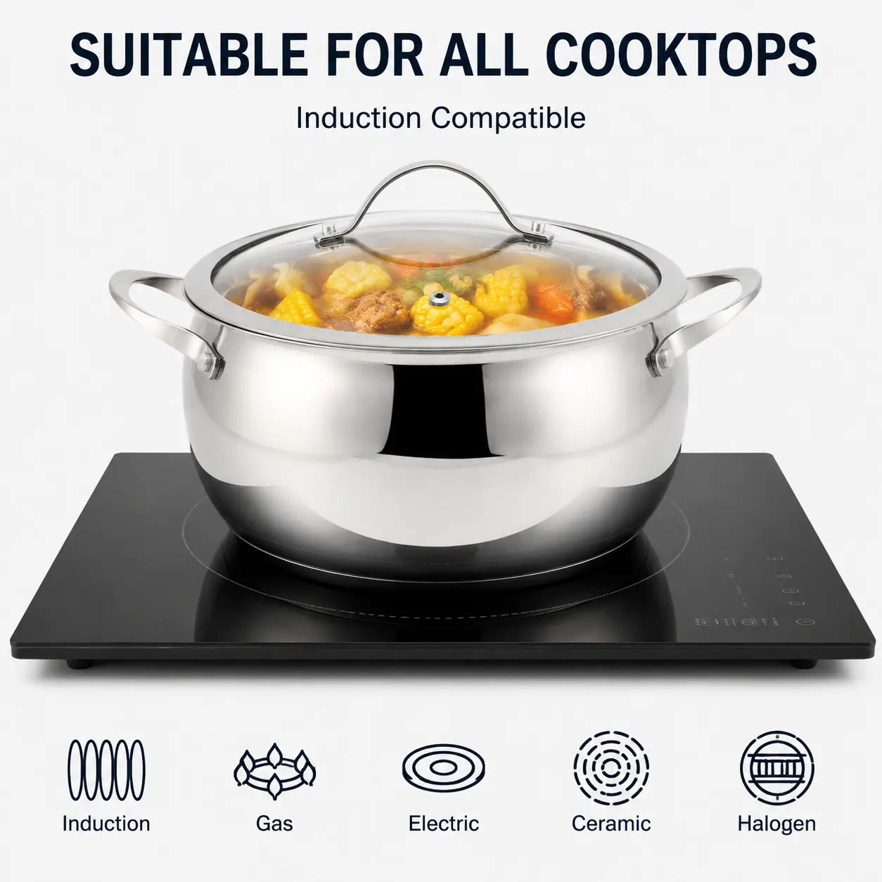Factory New Arrival Stainless Steel Cookware Set with Handle Apple Shape Cookware Brazed Bottom Cookware Set Saucepan Casserole