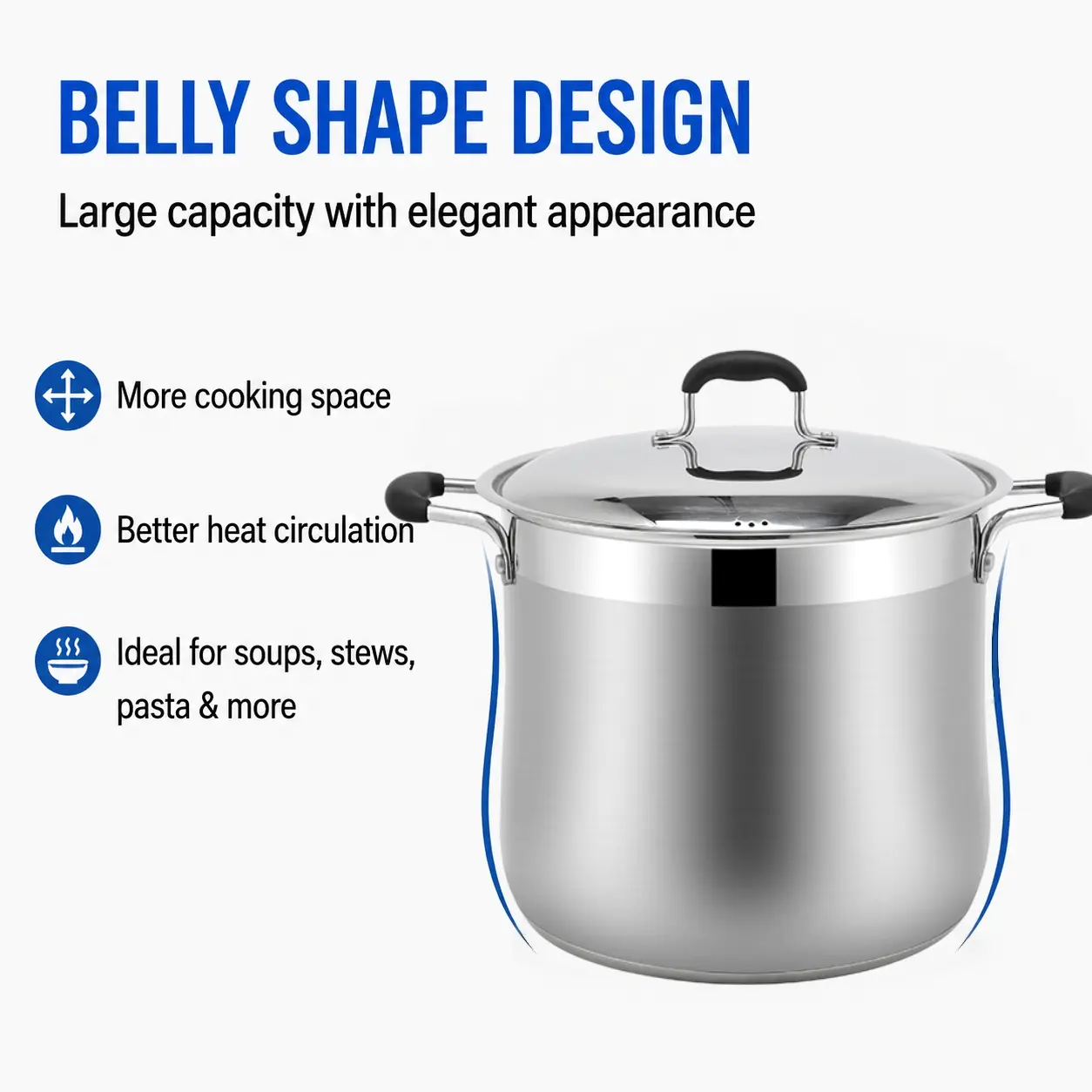 Factory Supply Wholesale Stainless Steel Belly Shape Cooking Pot Set with Stainless Steel Lid Large Capacity Soup Pot Stockpot
