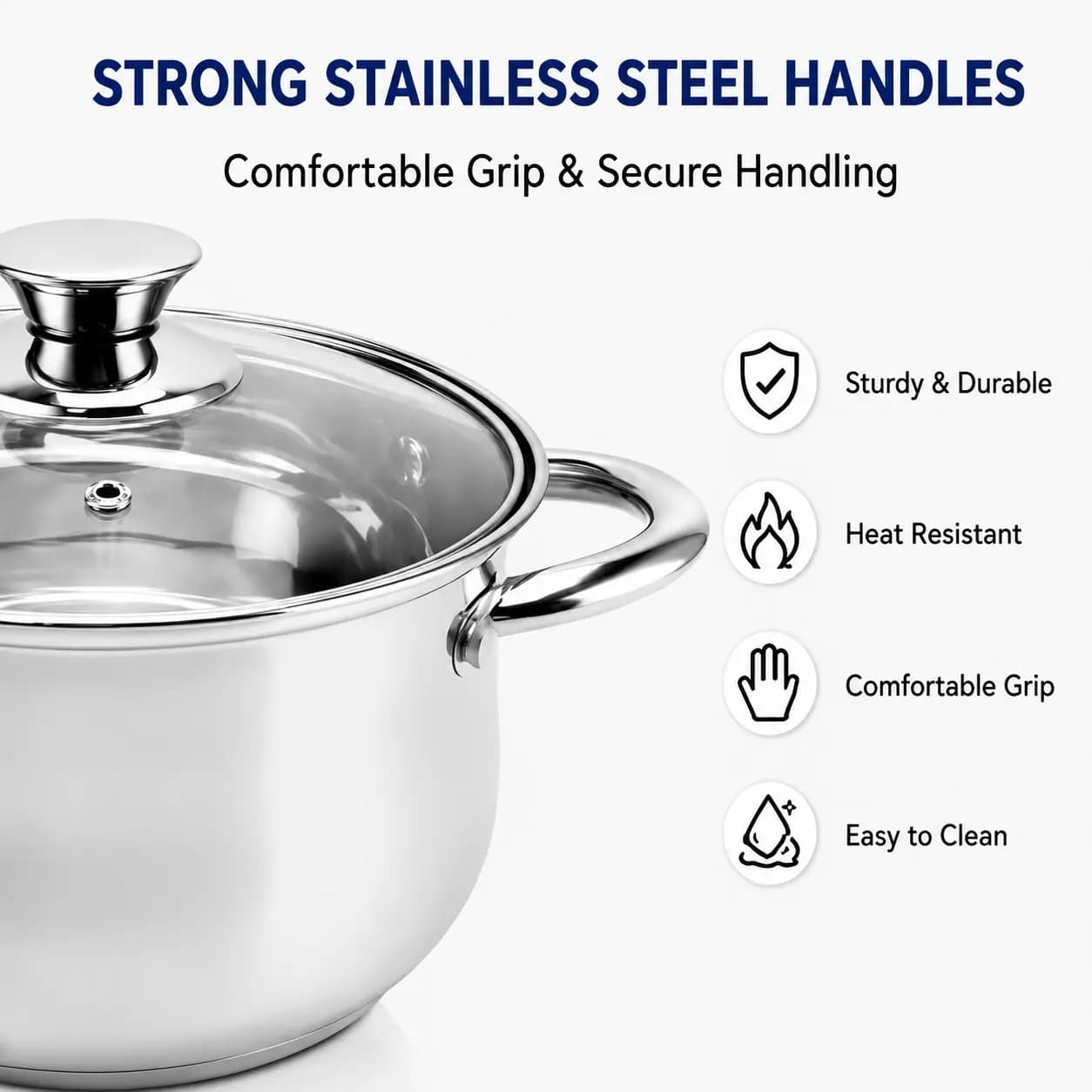 Factory Supply Stainless Steel Belly Shape Casserole Set With Stainless Steel Handle and Glass Lid Brazed Bottom Pots Casserole