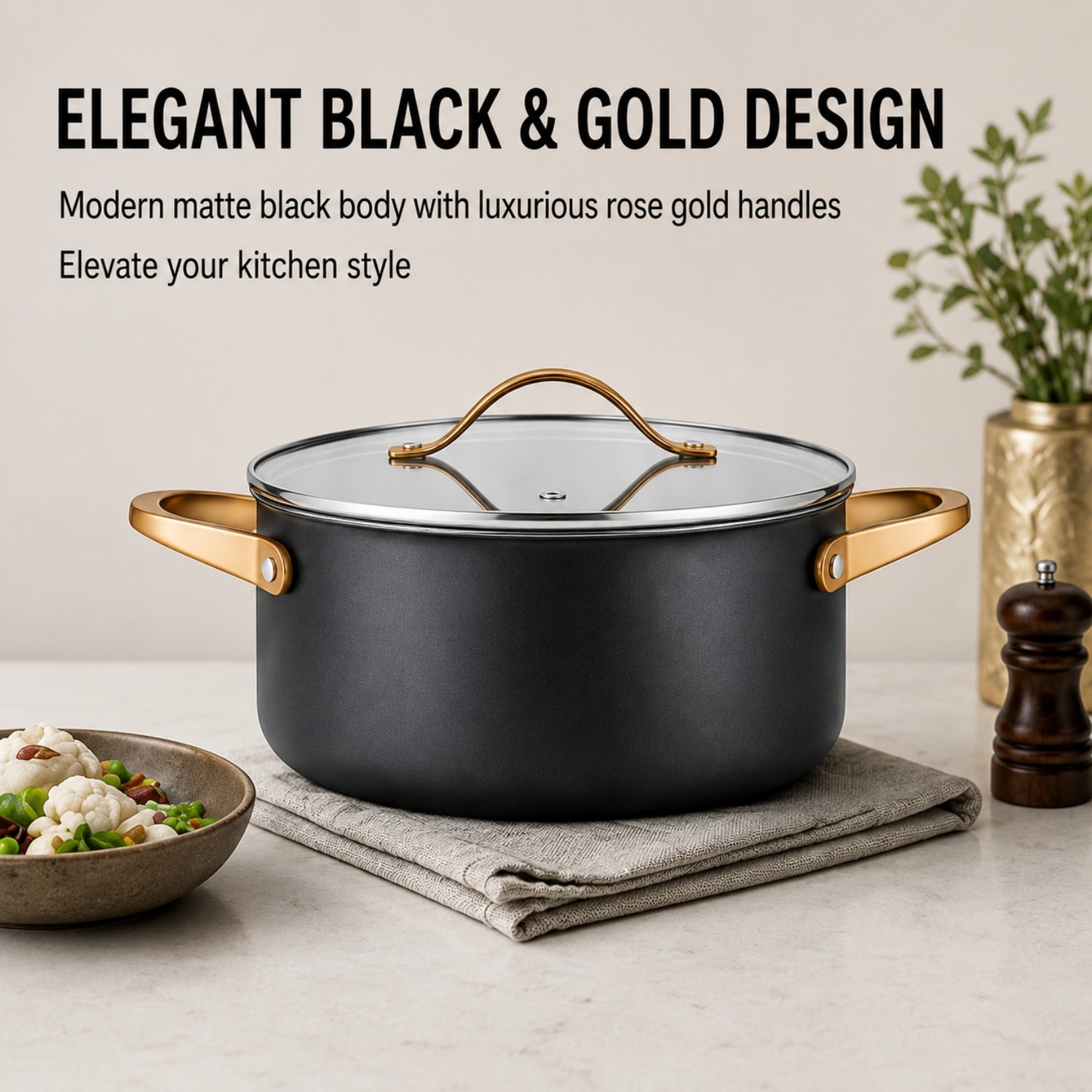 Factory New Arrival Wholesale 9 Pieces 2-ply Stainless Steel Cookware Sets 2-ply Kitchen Cooking Pan Pot Set with Golden Handle