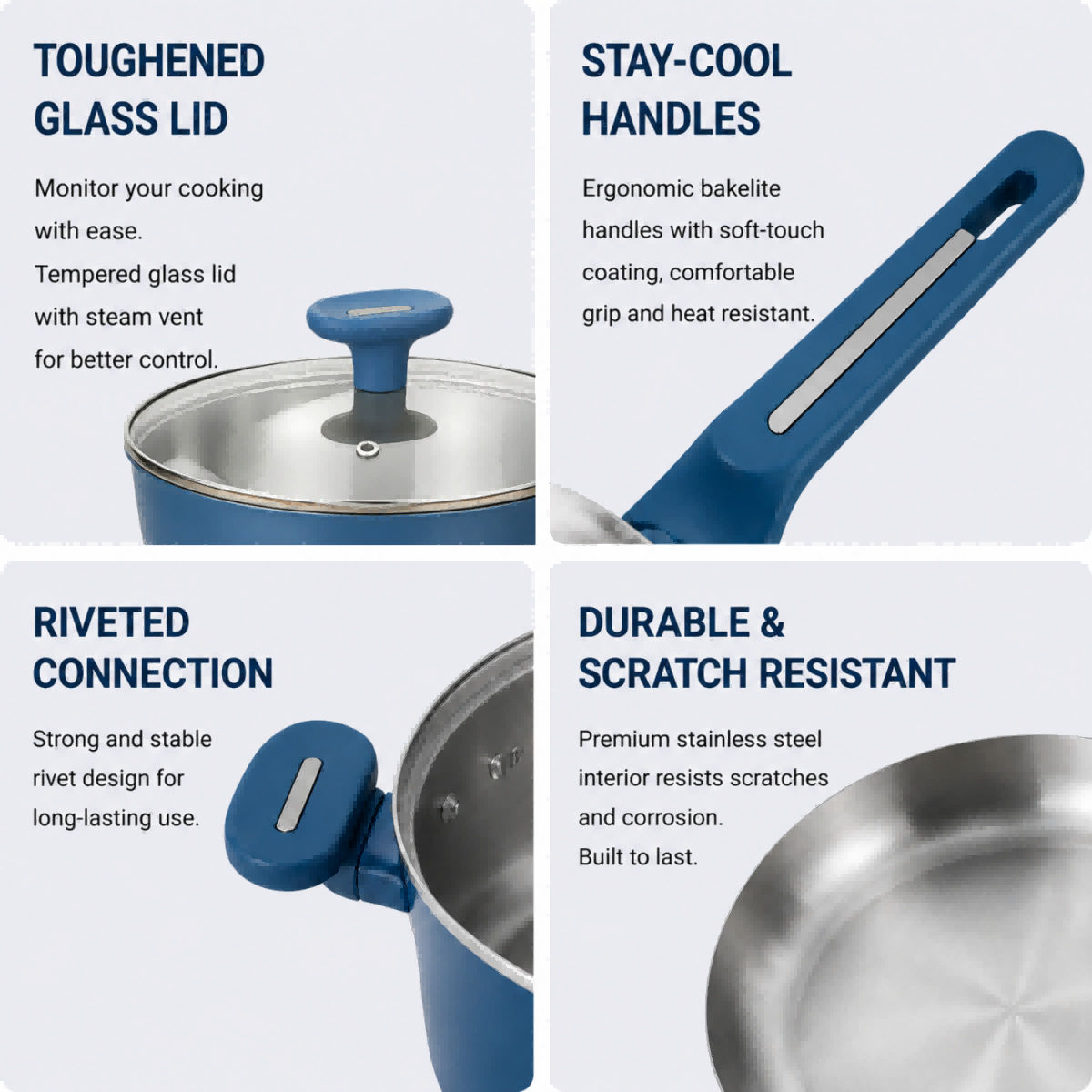 Factory Arrival Wholesale 8Pieces 2-ply Stainless Steel Cookware Sets Kitchen Cooking Pan with Bakelite Handle + Aluminum Sleeve
