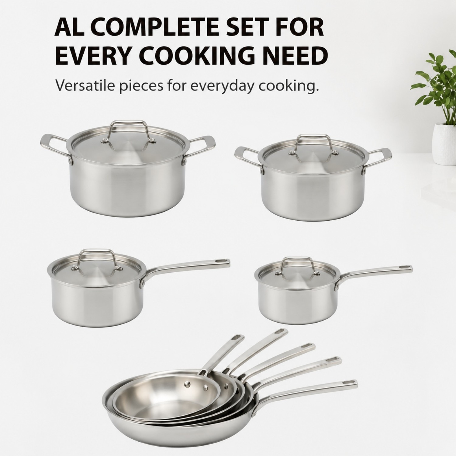 Factory New Arrival Wholesale High Quality 18/10 Triply Stainless Steel 3 Layer Pots And Pans Cookware Set Saucepan Frying Pan