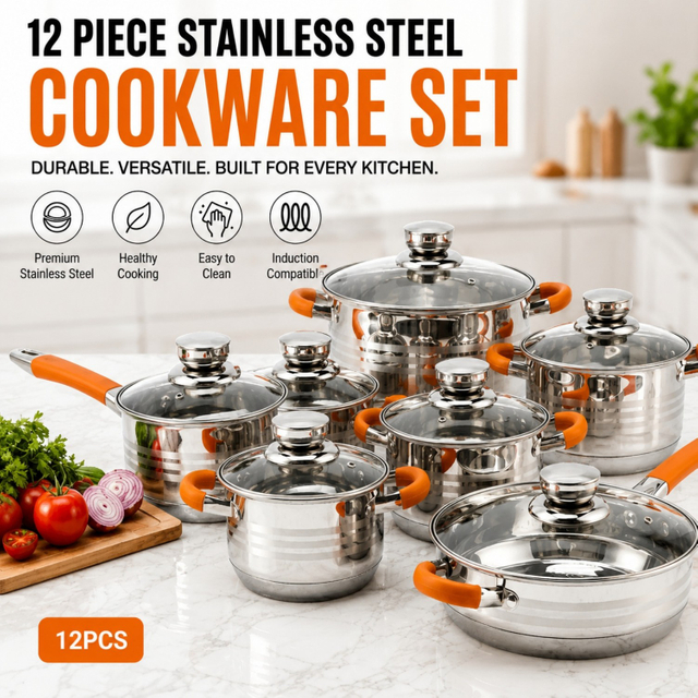 Factory New Arrival Multipurpose Wholesale Custom Kitchen Stainless Steel Cooking Pot Casserole Set Pot 12 Pieces Cookware Sets