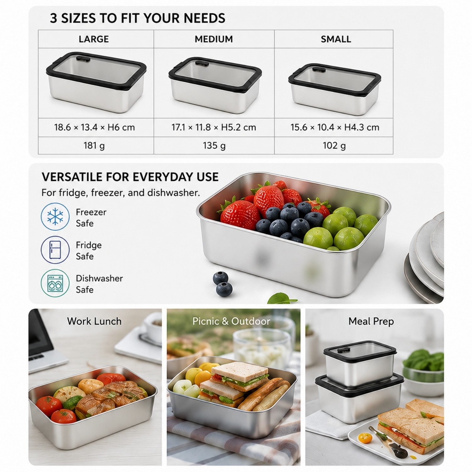 New Design 304 Stainless Steel Fresh-keeping Lunch Box Glass Cover Leak-proof Heating Food Grade Microwave Sealed Box