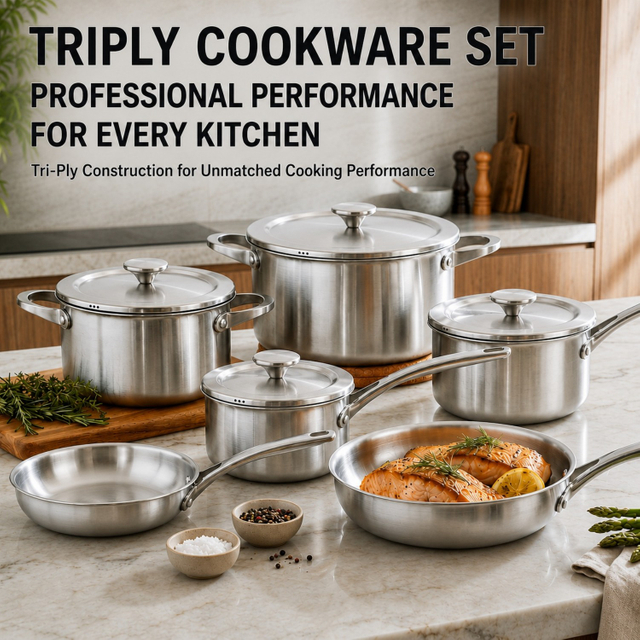 Factory New Arrival 10 Piece High Quality Wholesale 18/10 Triply Stainless Steel Pots and Pans Cookware Set Saucepan Frying Pan