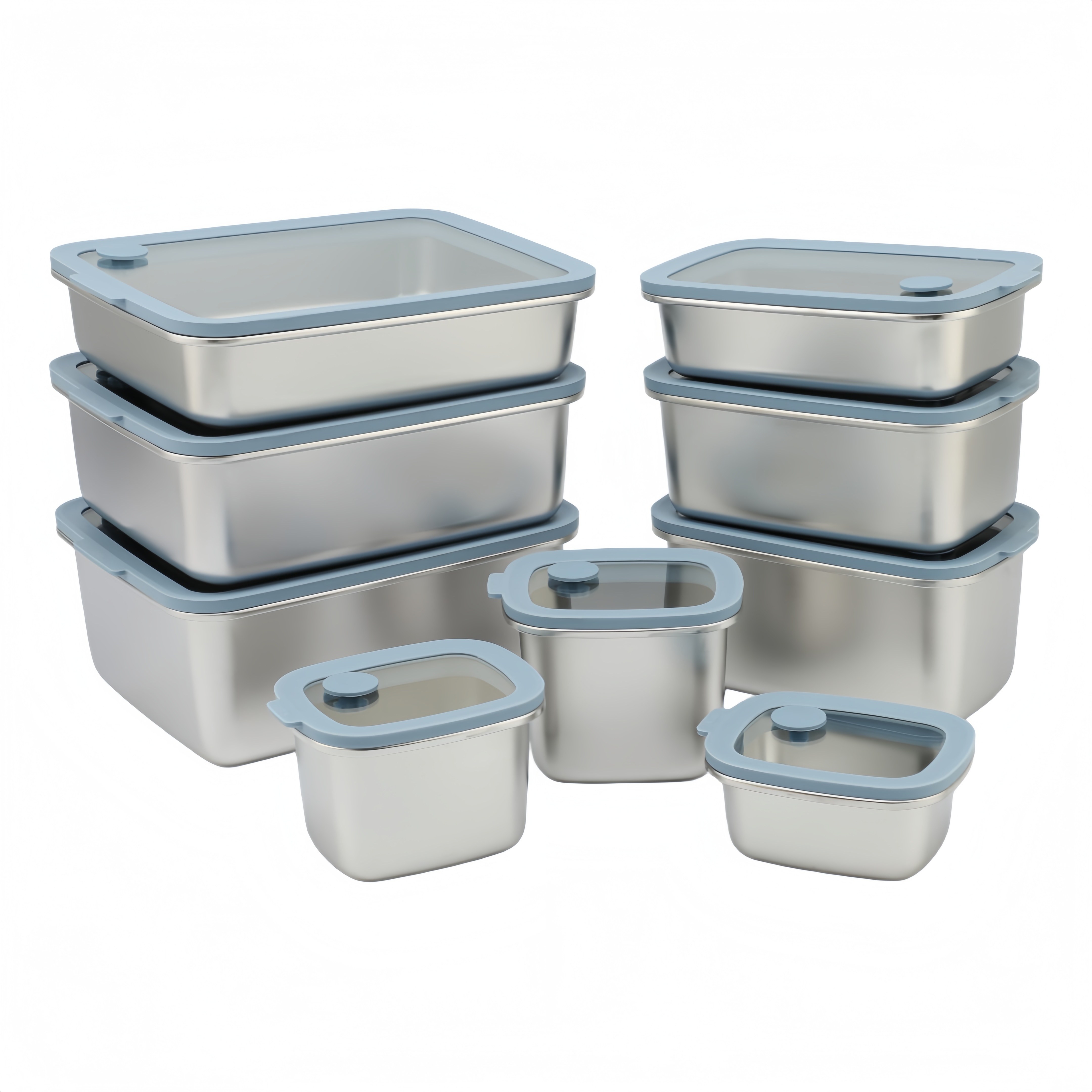 New Design 304 Stainless Steel Fresh-keeping Box Snap-on Refrigerator Storage Box Heating Food Grade Microwave Sealed Box