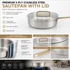 Factory New Arrival Multipurpose Tri-Ply Stainless Steel Saute Pan with Cover And Golden Handle Stainless Steel Deep Saute Pan