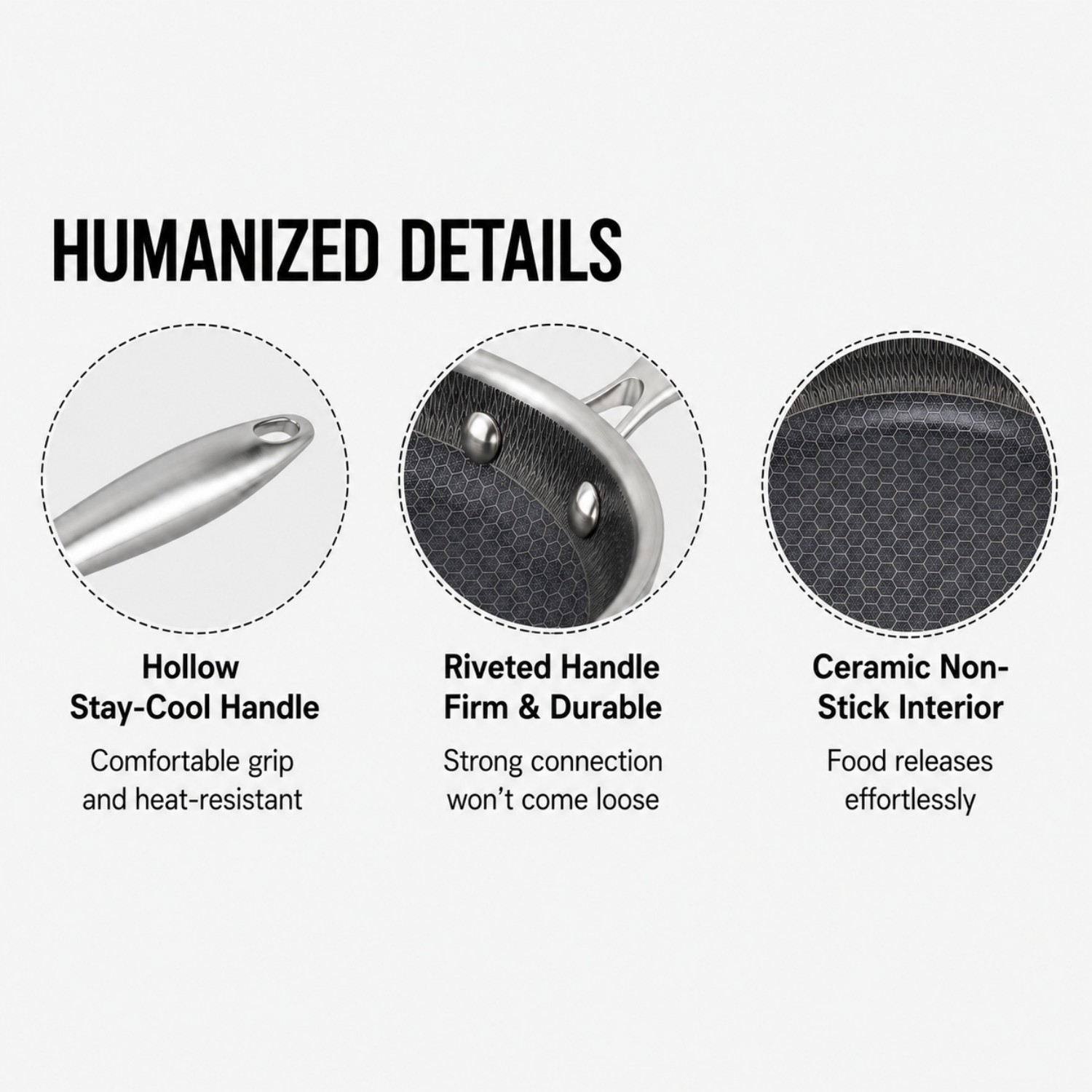 Hot Sale Factory New Arrival Custom Ceramic Non-stick Triply Stainless Steel Fry Pan Skillets Cookware Set Honeycomb Frying Pan
