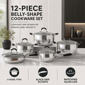 Factory New Arrival 12 PCS Stainless Steel Cookware Set with Handle Brazed Bottom Cookware Set Apple Shape Cookware Casserole