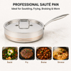 Factory Supply Wholesale 5-ply Copper Saute Pan Kitchen Cooking 5-ply Copper Frypan with Stainless Steel Lid Fine-line Design