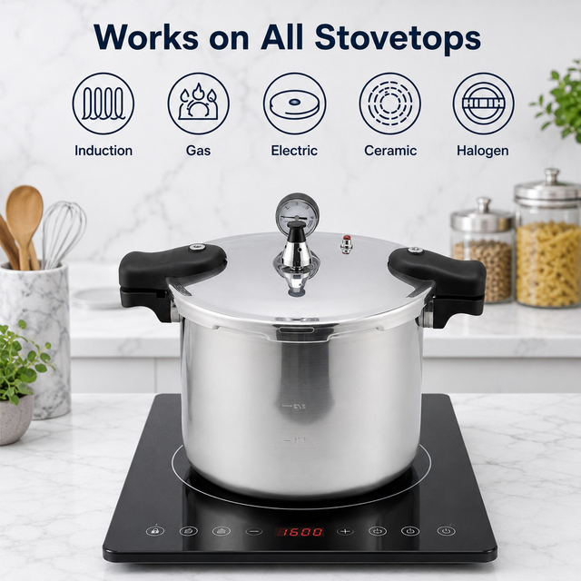 Factory Supply Multi-Functional Aluminum Alloy Pressure Cooker with Magnetic Bottom 16L 23L Sizes for Gas and Induction Cooker