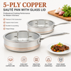 Factory Supply Wholesale 5-ply Copper Sautepan Kitchen Cooking 5-ply Copper Fry Pan with Stainless Steel Handle Fine-line Design
