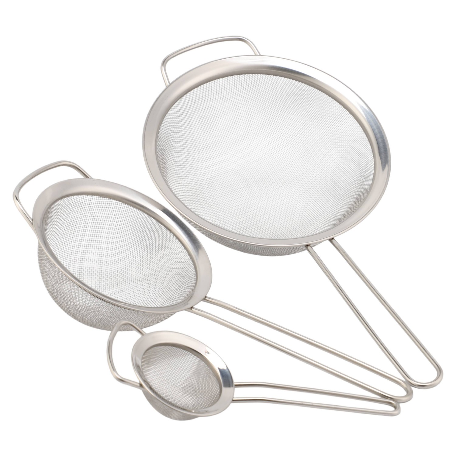 3Pcs Super Wire Extra Fine Mesh Strainer with Handle Stainless Steel Flour Sifter Sieve Tea Mesh Strainer Colander