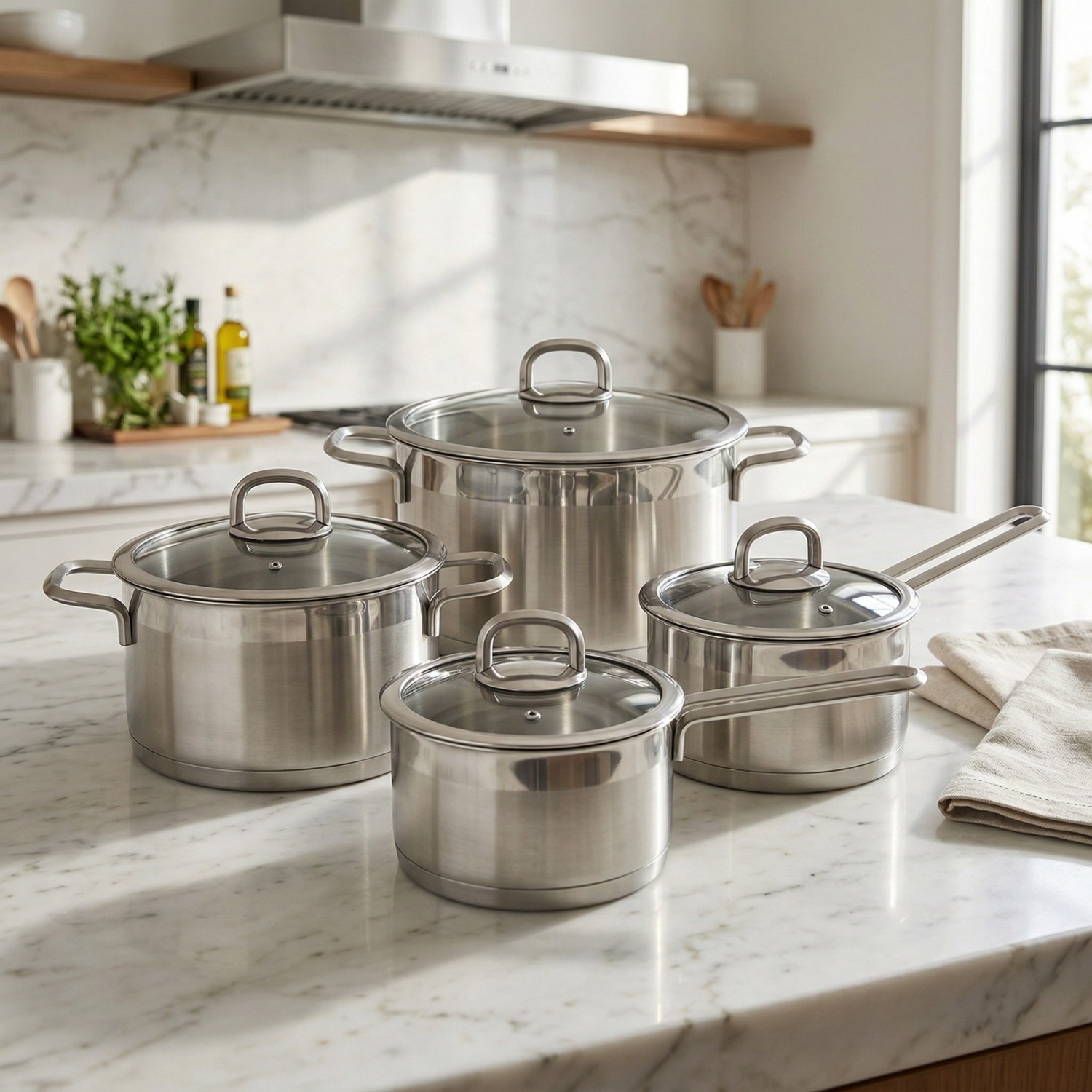 Factory Supply Stainless Steel Pots And Pans 10PCS Cookware Set With Plastic Handle And Lid Brazed Bottom Cookware Set Saute Pan Casserole