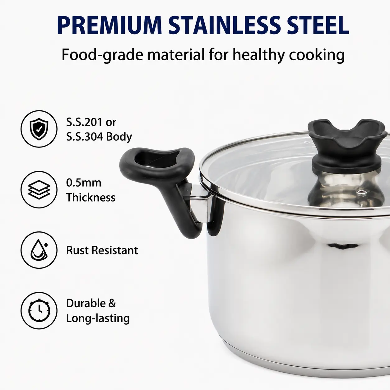 Factory Supply Stainless Steel Casserole Pots With Bakelite Handle and Tempered Glass Lid Brazed Bottom Pots Casserole
