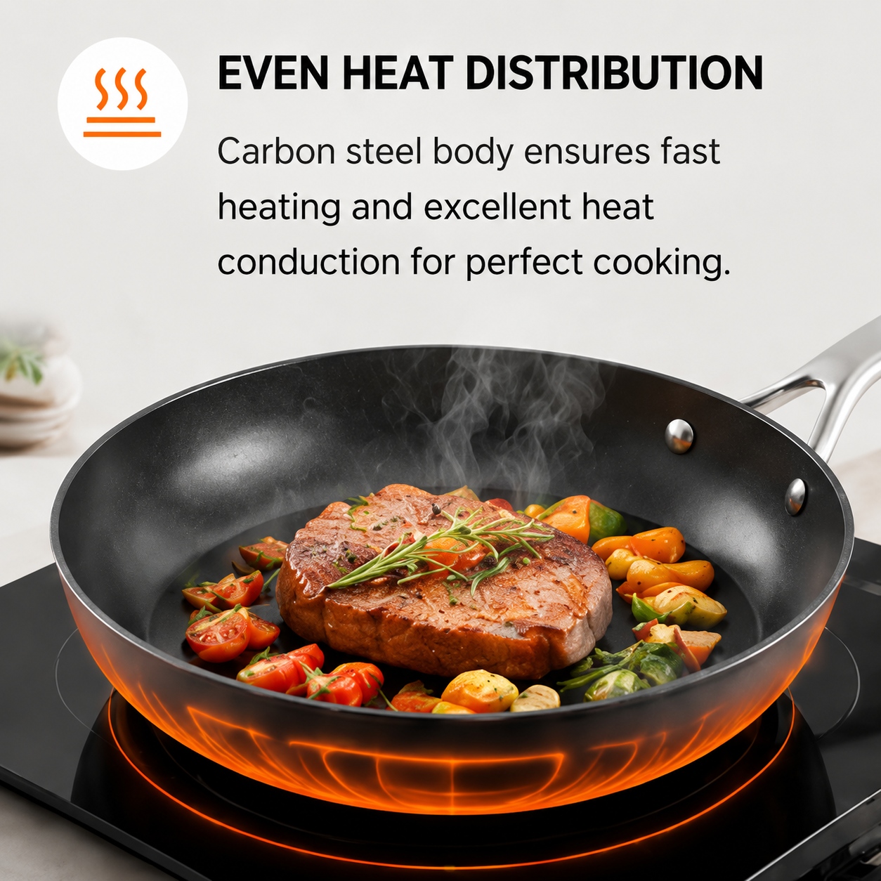 Factory New Arrival Design 20/22/24/26/28/30CM Carbon Steel Naturally Non Stick Frying Pan Skillets Induction Compatible