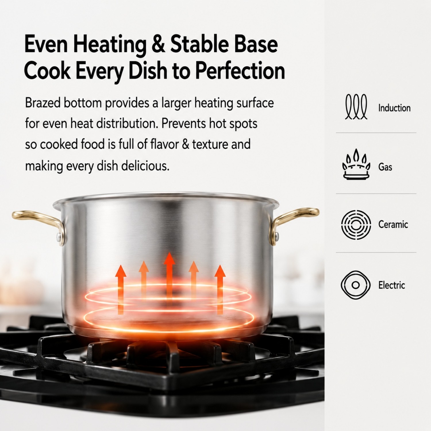 Factory New Arrival Stainless Steel Cookware Set with Golden Handle Cooking Pots Brazed Bottom Cookware Set Saucepan Casserole