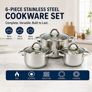 Factory New Arrival Multipurpose Wholesale Custom Kitchen Stainless Steel Cooking Pot Casserole Set Pot 6 Pieces Cookware Sets