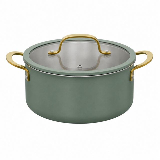Factory Supply Wholesale 11 Pieces 2-ply Stainless Steel Cookware Sets 2-ply Kitchen Cooking Casserole Set with Golden Handle