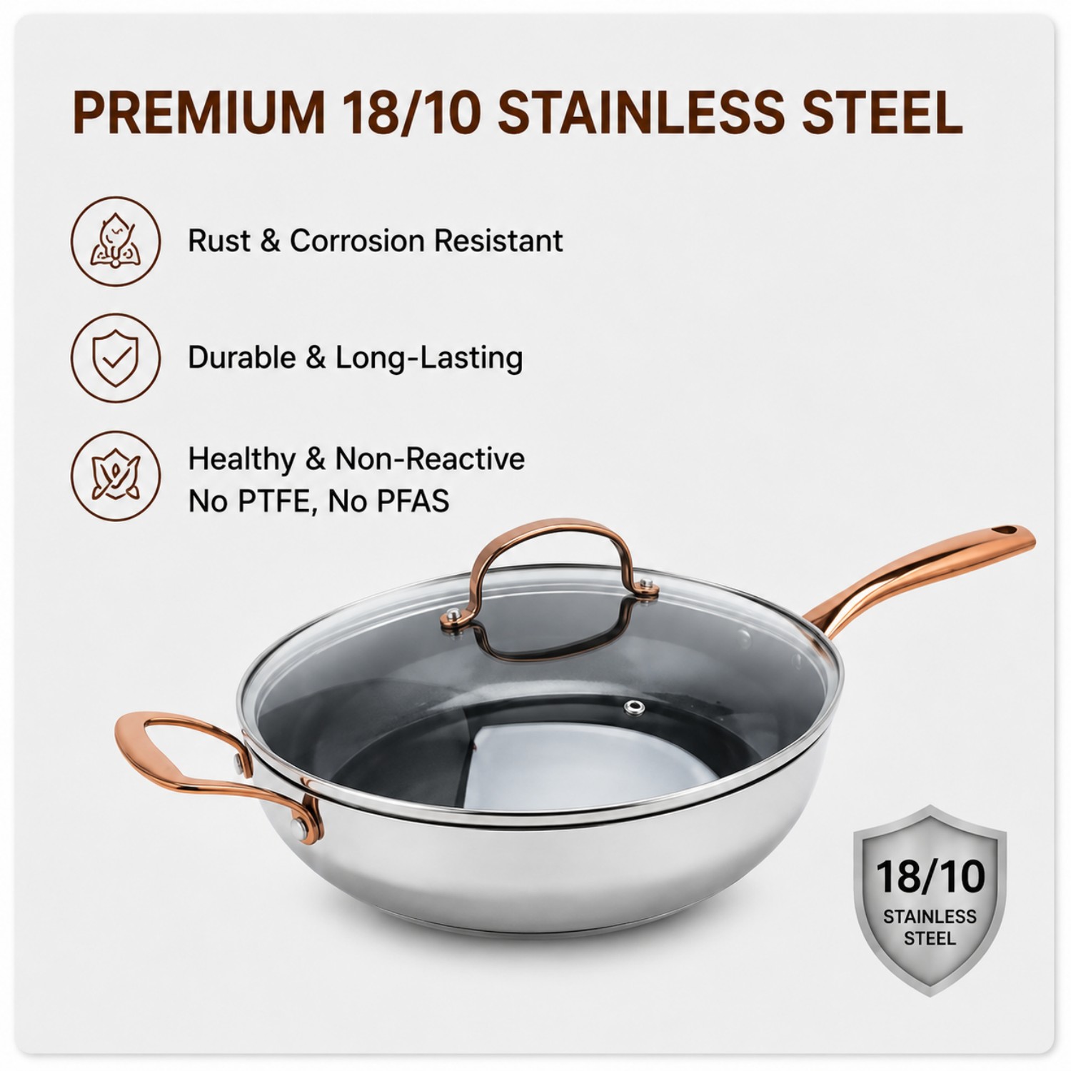 2026 New Multipurpose Impact Bonded Bottom Stainless Steel Saute Pan with Cover And Helper Handle Stainless Steel Deep Saute Pan