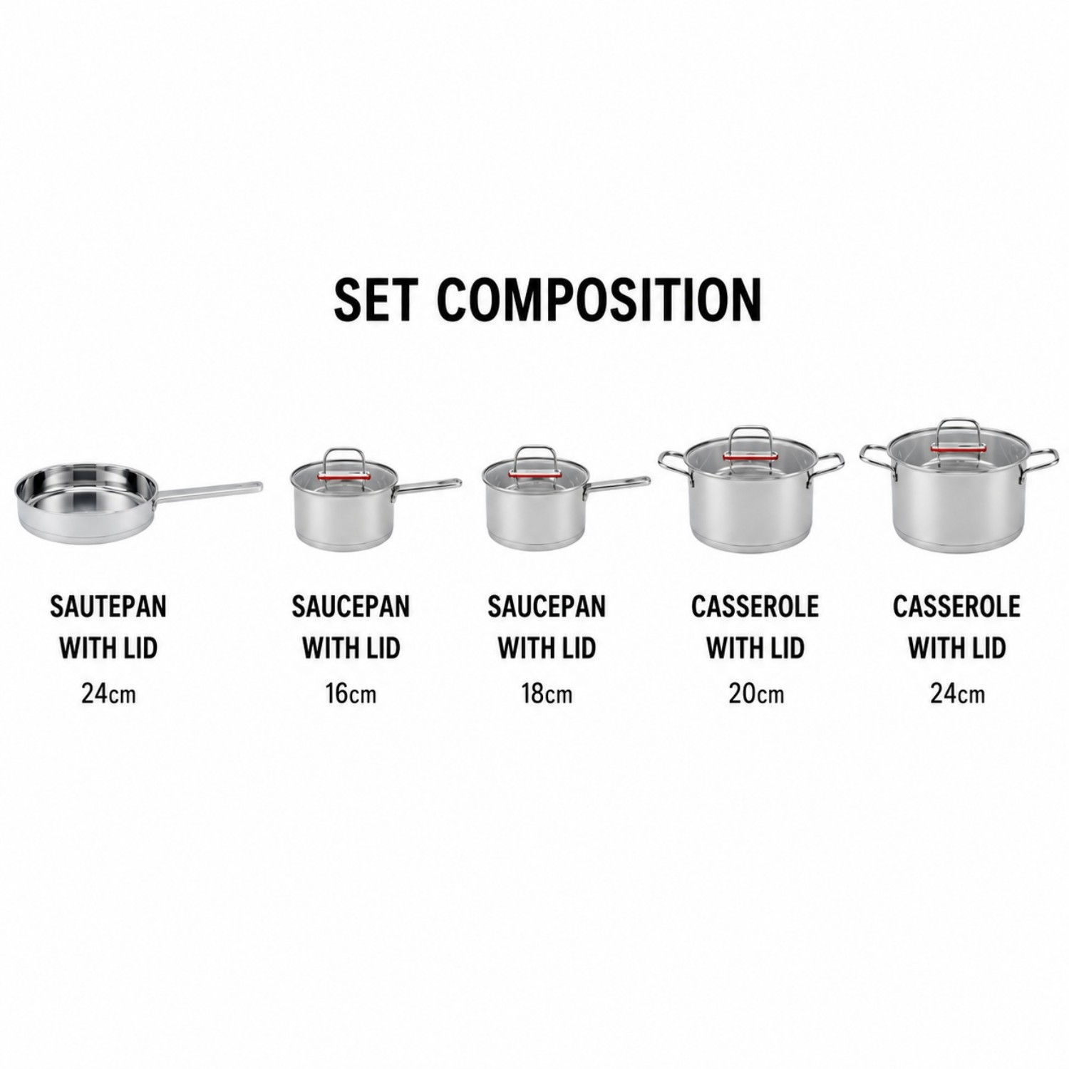 Factory New Arrival Stainless Steel Cookware Sets with Handle Cooking Pots Impact Bonded Bottom Cookware Set Saucepan Casserole
