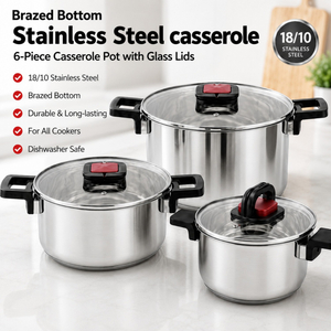 Factory New Arrival Multipurpose Wholesale Custom Kitchen Stainless Steel Cooking Pot Casserole Set Pot 6-Pieces Cookware Sets