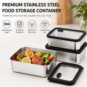 New Design 304 Stainless Steel Fresh-keeping Lunch Box Glass Cover Leak-proof Heating Food Grade Microwave Sealed Box