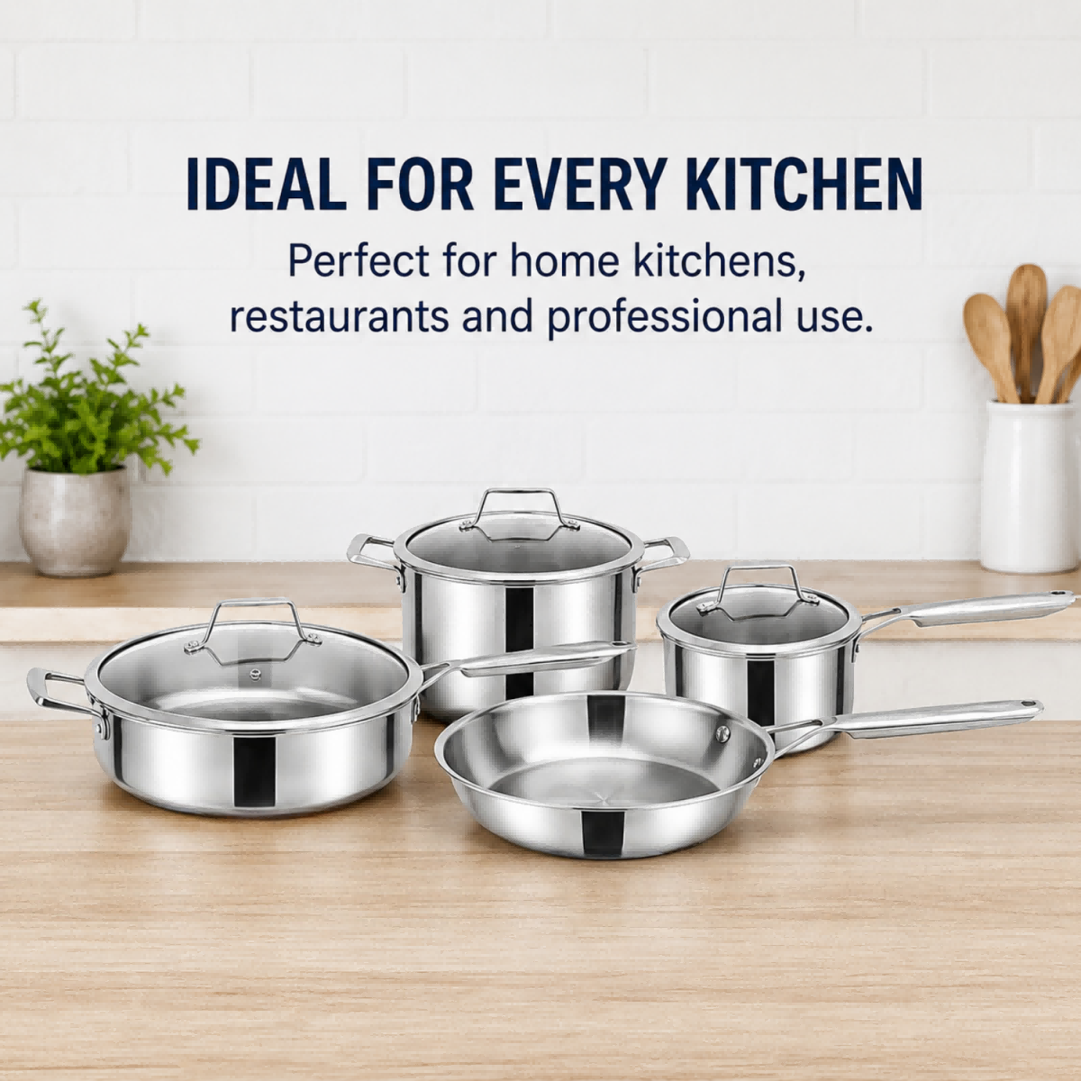Factory New Arrival 7 Pieces 5-ply Stainless Steel Cookware Sets 5-ply Kitchen Cooking Pan Pot Set with Stainless Steel Handle