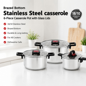 Factory New Arrival Multipurpose Wholesale Custom Kitchen Stainless Steel Cooking Pot Casserole Set Pot 6-Pieces Cookware Sets