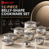 Factory New Arrival 12 PCS Stainless Steel Cookware Set with Handle Apple Shape Cookware Brazed Bottom Cookware Set Casserole