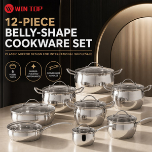 Factory New Arrival 12 PCS Stainless Steel Cookware Set with Handle Apple Shape Cookware Brazed Bottom Cookware Set Casserole