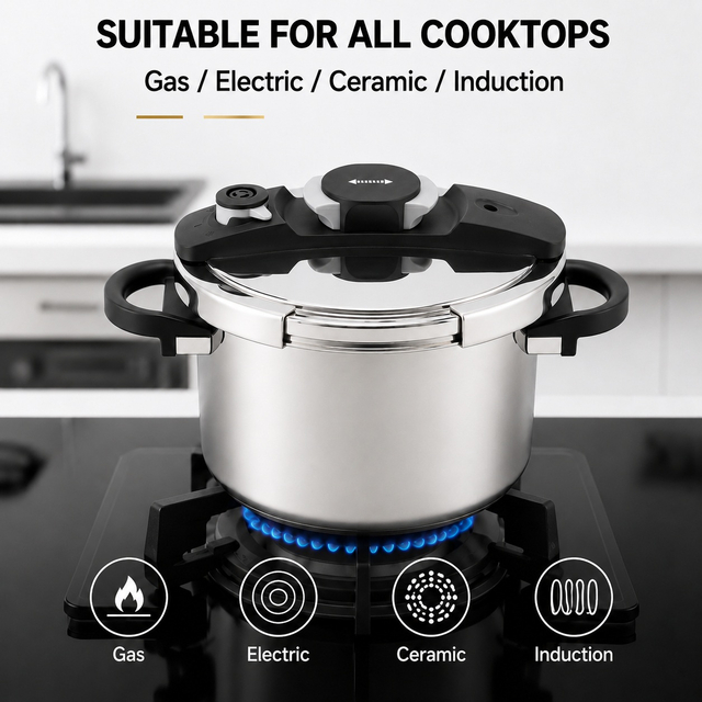 Factory Supply Multi-Functional Stainless Steel Pressure Cooker 4L 5L 6L 7L Sizes Stainless Steel Fast Cooking Pressure Cooker